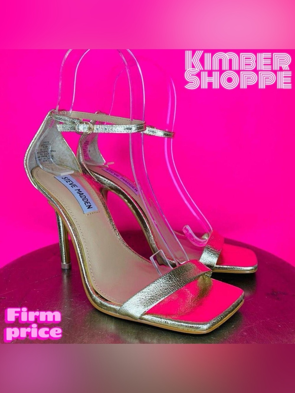 Steve Madden Shaye Gold Open Toe Stiletto Heel Ankle Strap Sandal US 5.5 UK 3.5